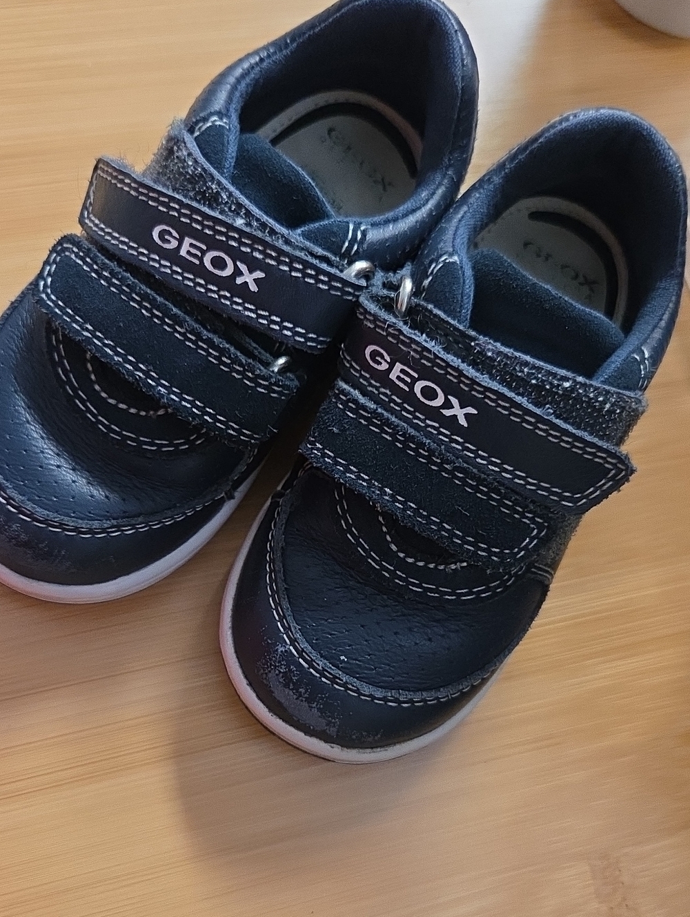 Geox Navy and White Kids Leather Hook-and-Loop Sneakers